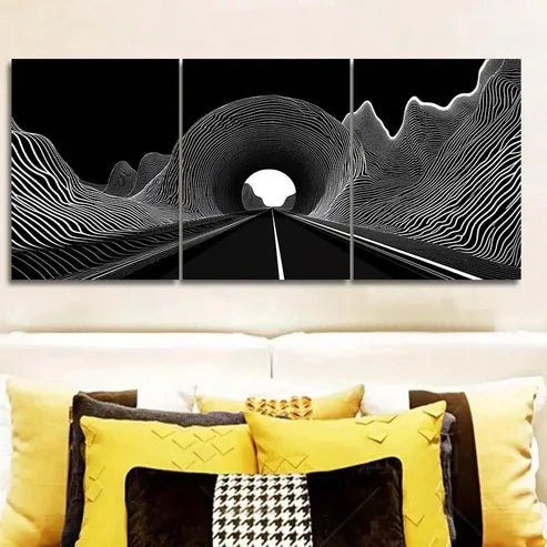 3pcs Black Hole Tunnel Design Wall Art Set Canvas Unframed - High Quality Print 100% Australian Made Wall Canvas - Bella Home Decor