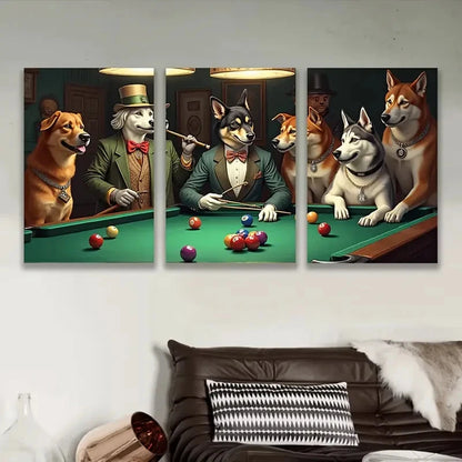 3pcs Dogs Playing In Pool Painting Wall Art Set Canvas Framed 60x90cm - High Quality Print 100% Australian Made Wall Canvas Ready to Hang - Bella Home Decor