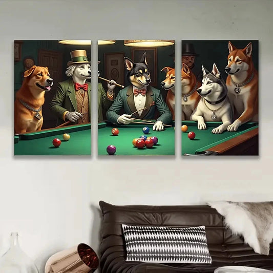 3pcs Dogs Playing In Pool Painting Wall Art Set Canvas Framed 60x90cm - High Quality Print 100% Australian Made Wall Canvas Ready to Hang