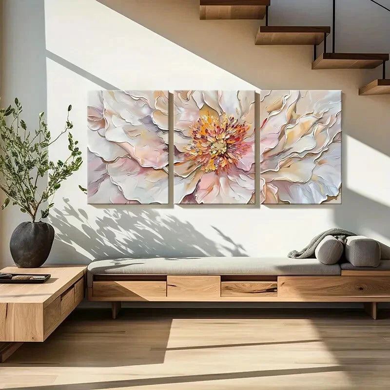 3pcs Abstract Floral Art Soft Pastel Colors Metal Print Ready to Hang Art - Bella Home Decor