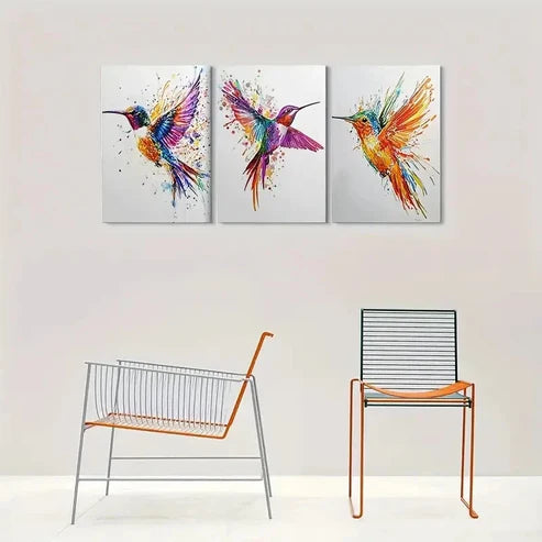 3pcs Colorful Hummingbird Purple Wall Art Canvas Unframed - High Quality Print 100% Australian Made Wall Canvas - Bella Home Decor