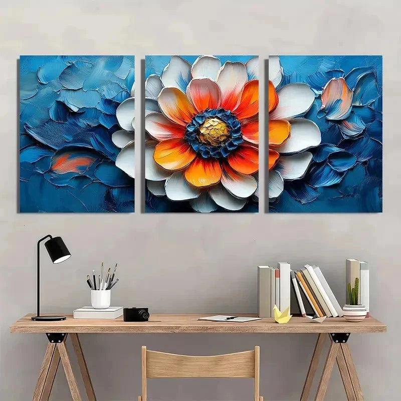 3pcs Dahlia Flowers Floral Impasto Perfect Wall Art Set Canvas Framed 40x60cm - High Quality Print 100% Australian Made Wall Canvas Ready to Hang - Bella Home Decor