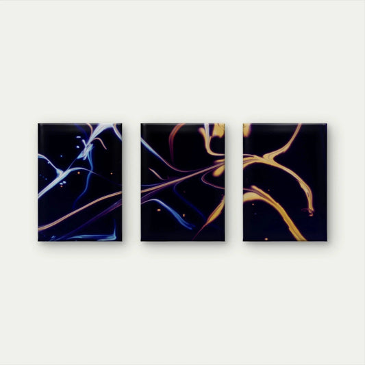 3pcs Blue and Gold Neon Swirl Dark Abstract Wall Art Set Canvas Framed 60x90cm - High Quality Print 100% Australian Made Wall Canvas Ready to Hang