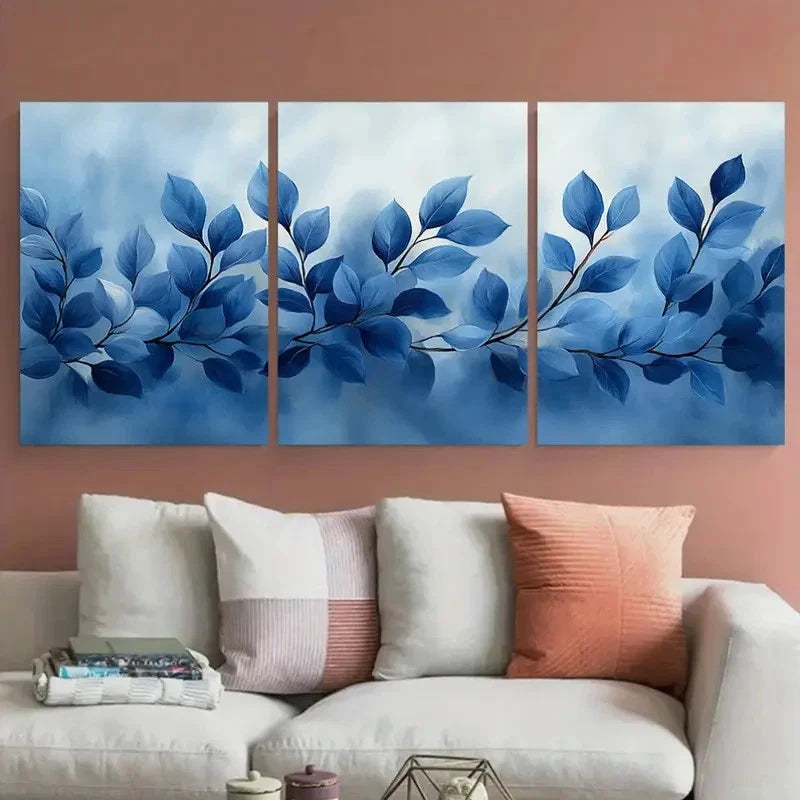 3pcs Floral Foliage Cool Toned Grey Blue Design Wall Art Set Canvas Framed 40x60cm - High Quality Print 100% Australian Made Wall Canvas Ready to Hang - Bella Home Decor