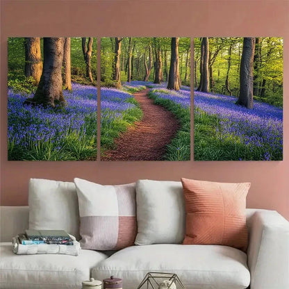 3pcs Bluebell Woods Narrow Path Illustration Metal Print Ready to Hang Art - Bella Home Decor