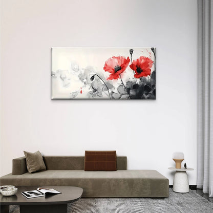 Poppies White Black Red Wall Art Canvas Office Home Room Framed 120x60cm