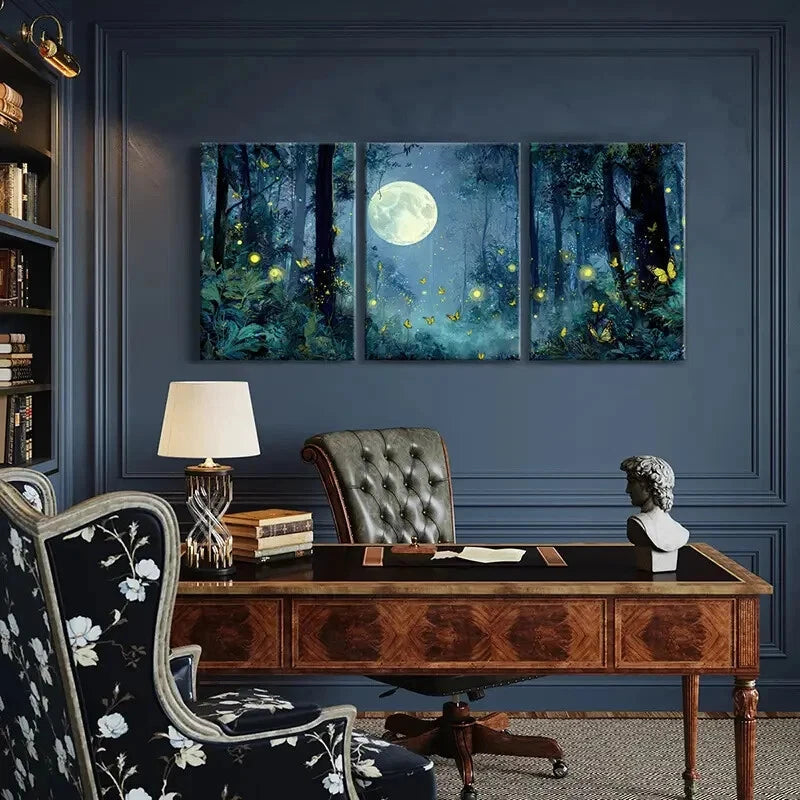 3pcs Moonlit Mystical Enchanted Night Scene Metal Print Ready to Hang Art - Bella Home Decor