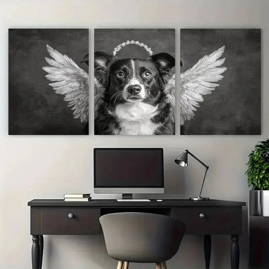 3pcs Pet Loss Memorial Portrait Angel Wings & Halo Metal Print Ready to Hang Art