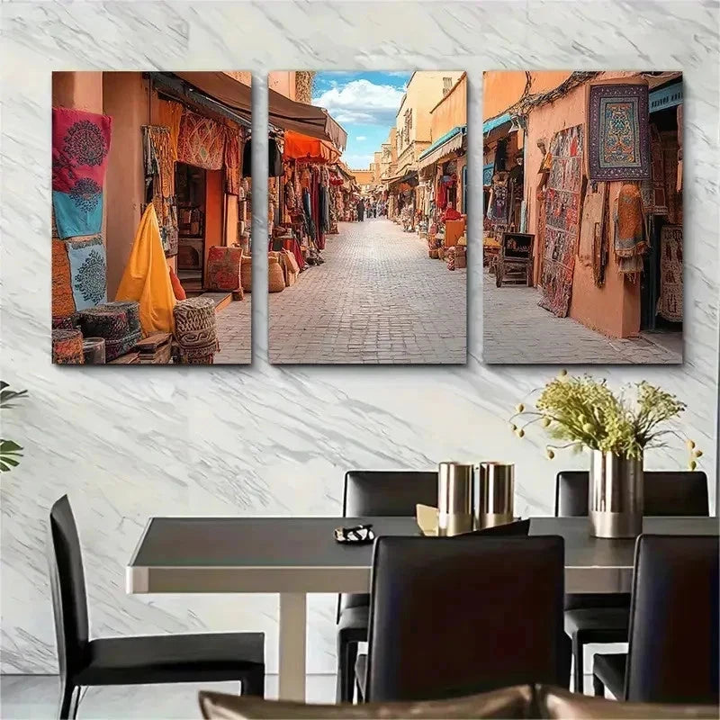 3pcs Marrakech Souks Decor Bohemian Perfect Wall Art Set Canvas Framed 50x70cm - High Quality Print 100% Australian Made Wall Canvas Ready to Hang