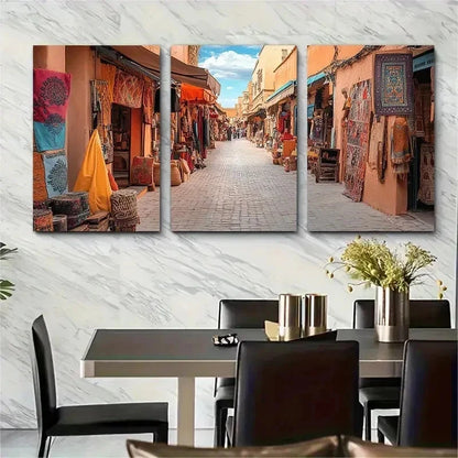3pcs Marrakech Souks Decor Bohemian Perfect Wall Art Set Canvas Framed 50x70cm - High Quality Print 100% Australian Made Wall Canvas Ready to Hang