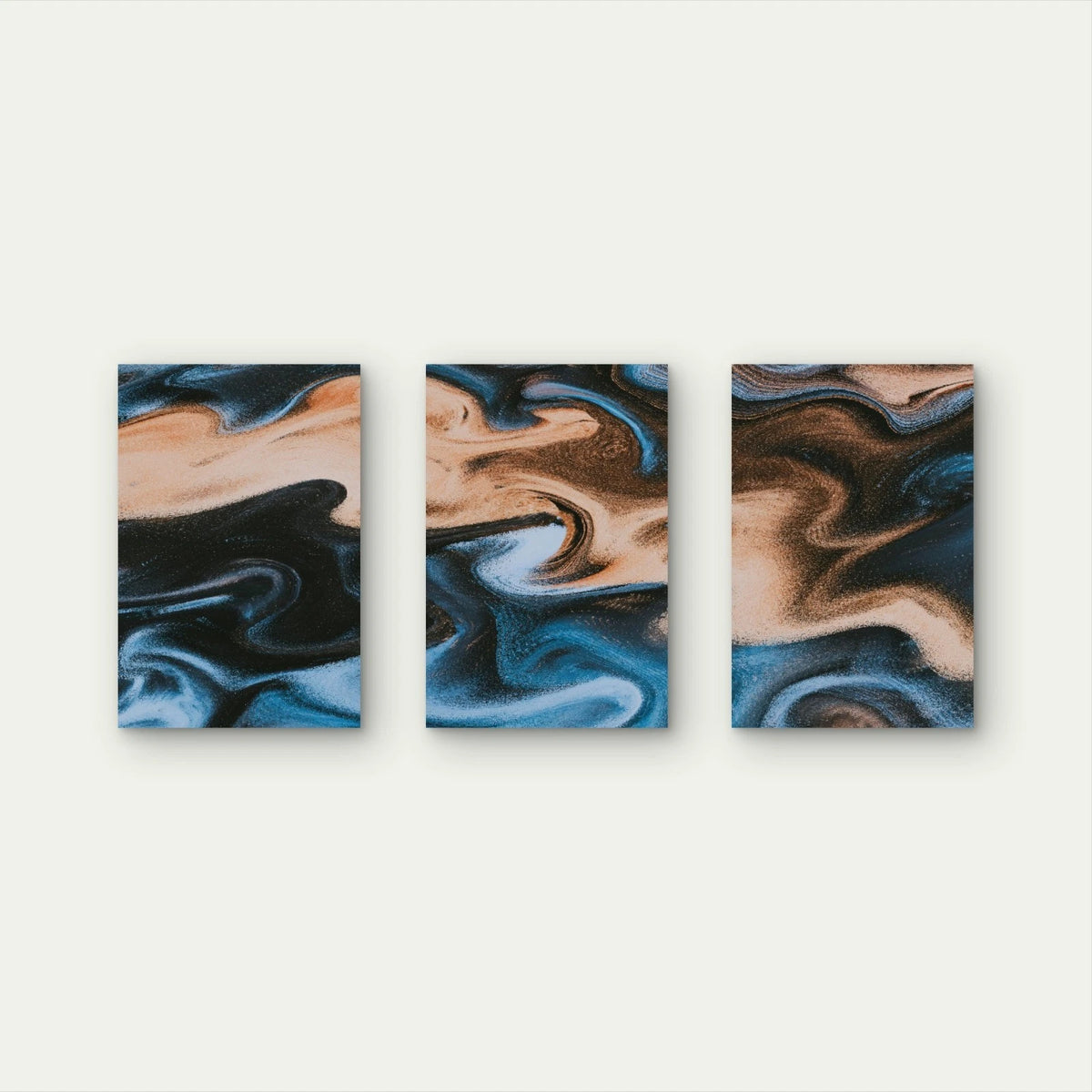 3pcs Blue and Bronze Marble Abstract Fluid Swirl Wall Art Set Canvas Framed 50x70cm - High Quality Print 100% Australian Made Wall Canvas Ready to Hang