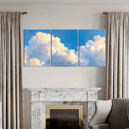 3pcs Abstract Cloudscape Art Sky Blue White Metal Print Ready to Hang Art - Bella Home Decor