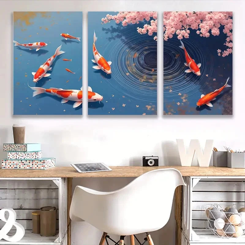 3pcs Colorful Swirling Koi Fish in Blue & Pink    Wall Art Set Canvas Framed 50x70cm - High Quality Print 100% Australian Made Wall Canvas Ready to Hang - Bella Home Decor