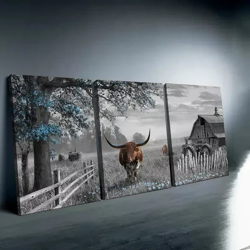 3pcs Highland Cow Wall Art Farmhouse Canvas Framed 60X90cm - High Quality Print 100% Australian Made Wall Canvas Ready to Hang