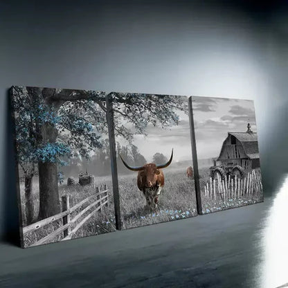 3pcs Highland Cow Wall Art Farmhouse Canvas Framed 60X90cm - High Quality Print 100% Australian Made Wall Canvas Ready to Hang
