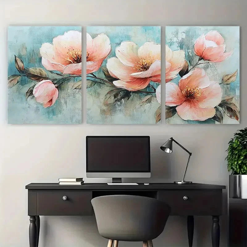 3pcs Garden Soft Color Textured Flower Design Wall Art Set Canvas Framed 40x60cm - High Quality Print 100% Australian Made Wall Canvas Ready to Hang - Bella Home Decor