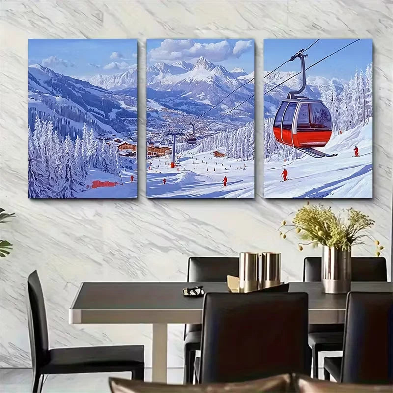3pcs Kitzbuhel Ski Resort Metal Print Ready to Hang Art