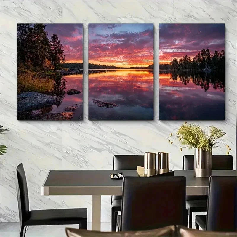 3pcs Bestseller Moody Lake Reflection Perfect Wall Art Set Canvas Framed 50x70cm - High Quality Print 100% Australian Made Wall Canvas Ready to Hang - Bella Home Decor