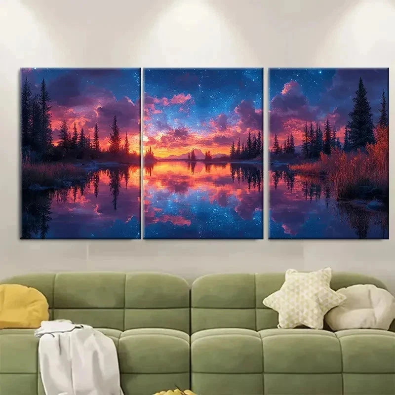 3pcs Enchanting Night Sky Reflection EI   Wall Art Set Canvas Framed 40x60cm - High Quality Print 100% Australian Made Wall Canvas Ready to Hang - Bella Home Decor