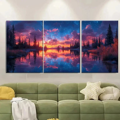 3pcs Enchanting Night Sky Reflection EI   Wall Art Set Canvas Framed 40x60cm - High Quality Print 100% Australian Made Wall Canvas Ready to Hang - Bella Home Decor