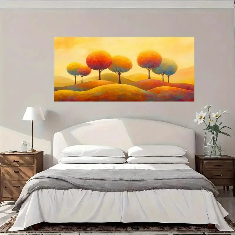 Autumn Trees On Rolling Hills Wall Art Canvas Office Home Room Framed 120x60cm