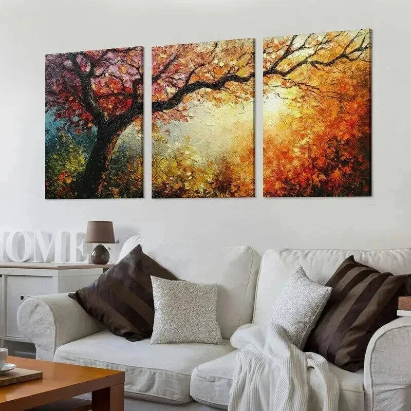 3pcs Dynamic Color Autumn Tree Triptych Wall Art Set Canvas Framed 60x90cm - High Quality Print 100% Australian Made Wall Canvas Ready to Hang
