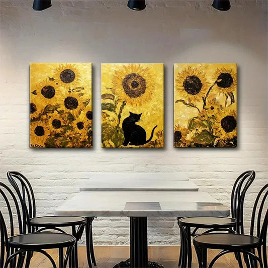 3pcs Sunflower Bear Floral Yellow Perfect Wall Art Set Canvas Framed 40x60cm - High Quality Print 100% Australian Made Wall Canvas Ready to Hang