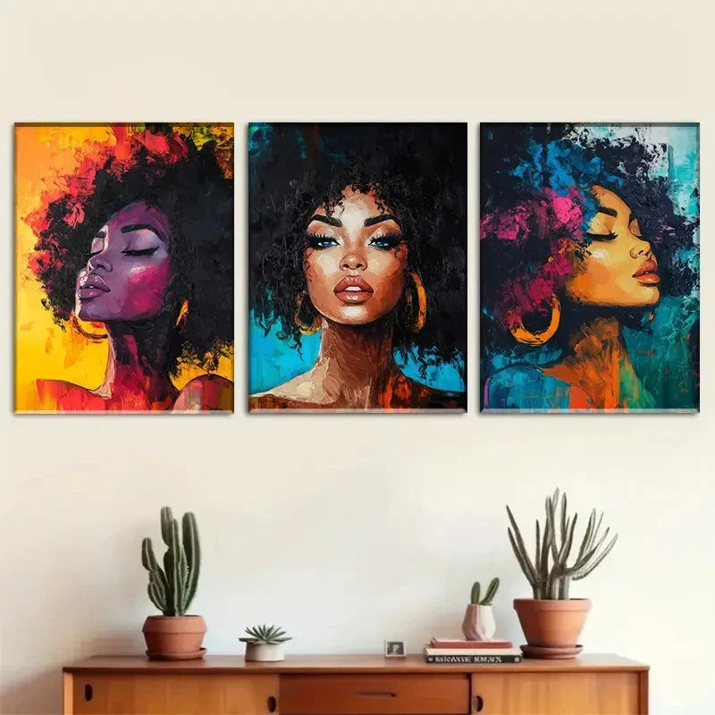 3pcs Diverse Artistic Styles of Black Women Metal Print Ready to Hang Art - Bella Home Decor