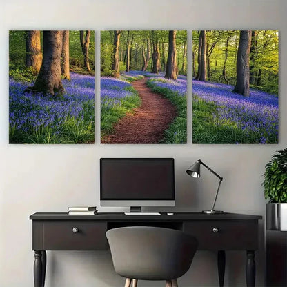 3pcs Bluebell Woods Narrow Path Illustration Wall Art Set Canvas Unframed - High Quality Print 100% Australian Made Wall Canvas - Bella Home Decor
