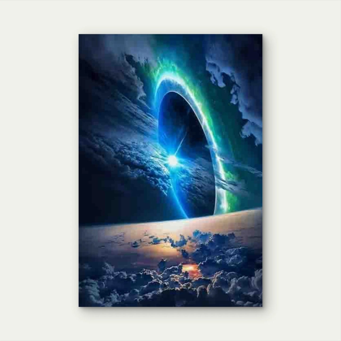 Vibrant Space Scene with Green Aurora Metal Print Ready to Hang