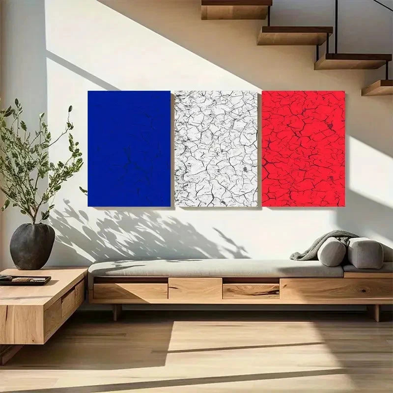 3pcs France Flag Cracked Effect Metal Print Ready to Hang Art - Bella Home Decor