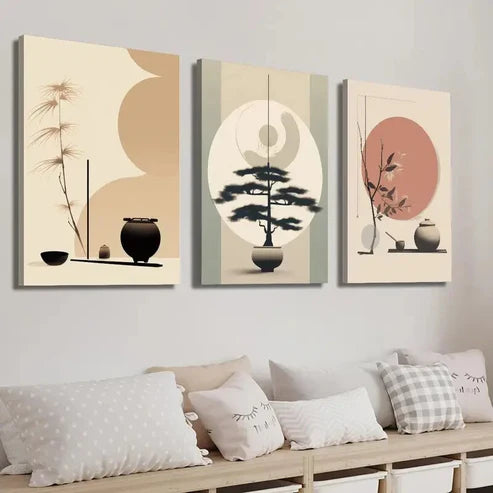 3pcs Vintage Potted Plants and Trees  Wall Art Set Canvas Unframed - High Quality Print 100% Australian Made Wall Canvas