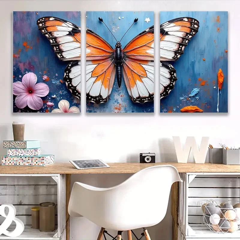 3pcs Butterfly & Floral Modern Abstract Design I   Wall Art Set Canvas Framed 60x90cm - High Quality Print 100% Australian Made Wall Canvas Ready to Hang - Bella Home Decor