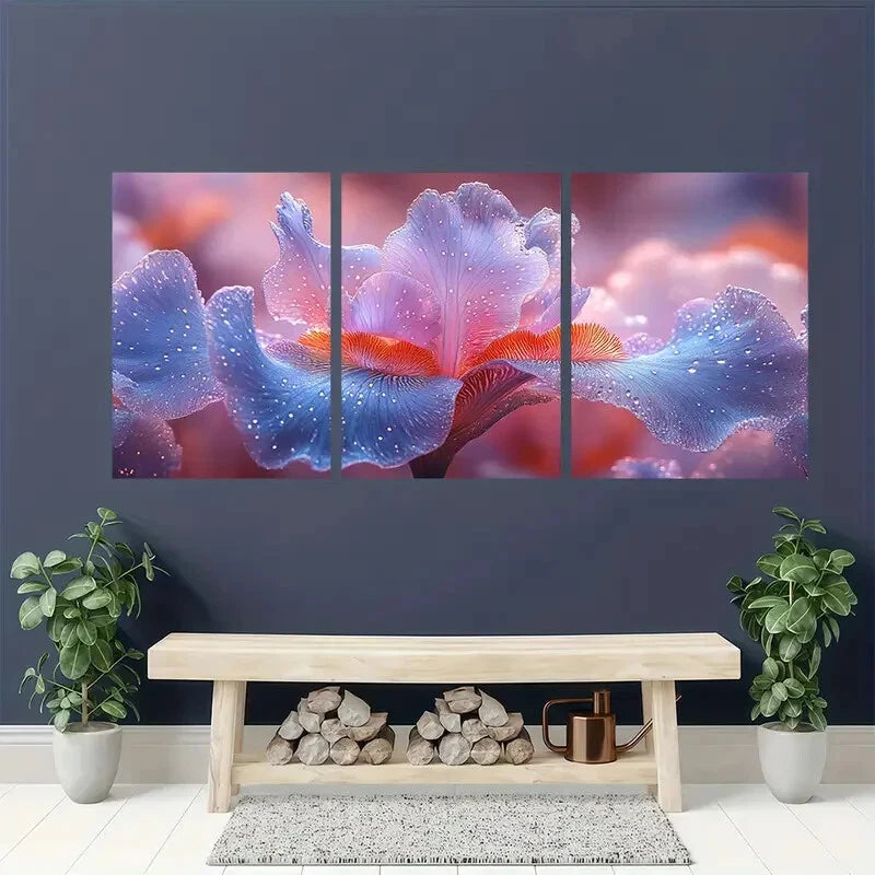 3pcs Blue & Purple Nature Art Decor Metal Print Ready to Hang Art - Bella Home Decor