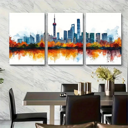 3pcs Colorful Skyline Landmarks Metal Print Ready to Hang Art - Bella Home Decor