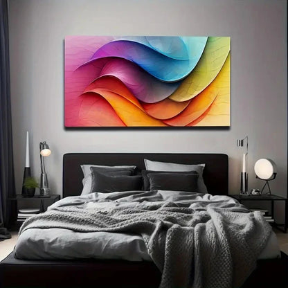Vibrant Colorful Wave Lines Wall Art Canvas Office Home Room Framed 120x60cm