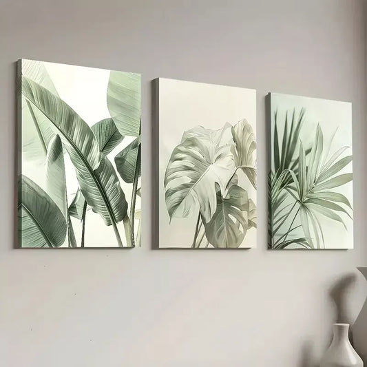 3pcsMinimalist Landscape Natural Plant Leaves Art Set Canvas Framed 50x70cm - High Quality Print 100% Australian Made Wall Canvas Ready to Hang