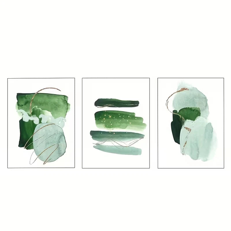 3pcs Green Abstract Watercolor Shape   Wall Art Set Canvas Framed 50x70cm - High Quality Print 100% Australian Made Wall Canvas Ready to Hang
