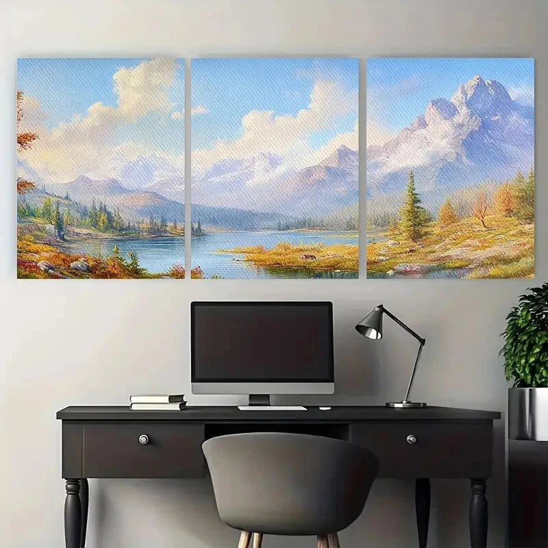 3pcs Wilderness Scene with Snow-Capped Peaks Metal Print Ready to Hang Art