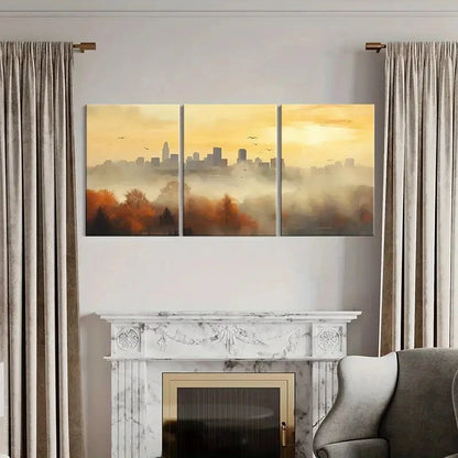 3pcs Cityscape Autumn Trees Warm Sunset Urban Metal Print Ready to Hang Art - Bella Home Decor