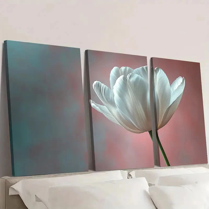 3pcs Dainty Tulip Artwork Soft Pastel KL Wall Art Set Canvas Framed 50x70cm - High Quality Print 100% Australian Made Wall Canvas Ready to Hang - Bella Home Decor