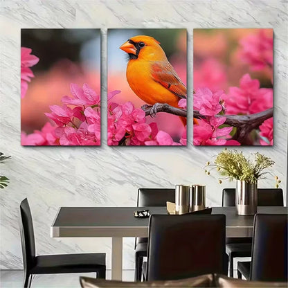 3pcs Vibrant Cardinal Pink Bougainvillea Metal Print Ready to Hang Art