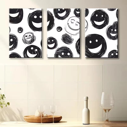 3pcs Joyful Face Illustration Wall Art Set Canvas Framed 50x70cm - High Quality Print 100% Australian Made Wall Canvas Ready to Hang