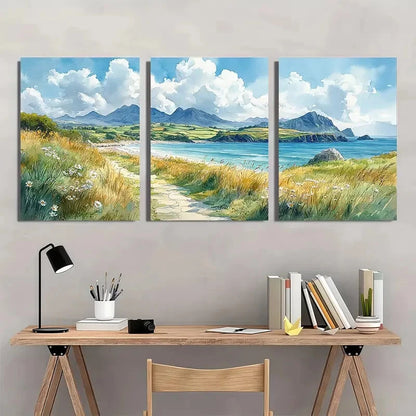 3pcs Featuring Mountains Beaches & Lush Greenery Metal Print Ready to Hang Art - Bella Home Decor