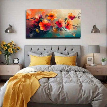Five Red Flowers Suitable Wall Art Canvas Office Home Room Framed 120x60cm