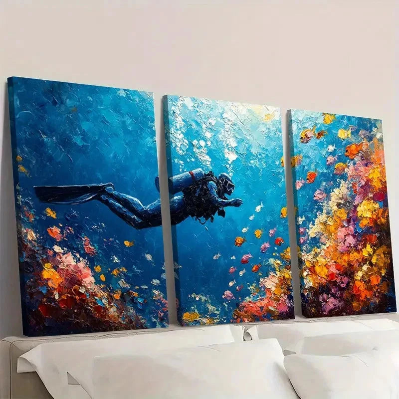 3pcs Underwater Ocean Seascape UO    Wall Art Set Canvas Framed 40x60cm - High Quality Print 100% Australian Made Wall Canvas Ready to Hang