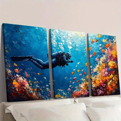 3pcs Underwater Ocean Seascape UO    Wall Art Set Canvas Framed 40x60cm - High Quality Print 100% Australian Made Wall Canvas Ready to Hang