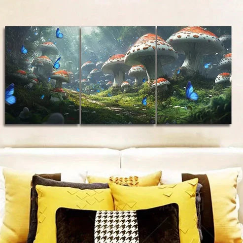 3pcs Featuring Mushrooms In A Forest Nature Wall Art Set Canvas Unframed - High Quality Print 100% Australian Made Wall Canvas
