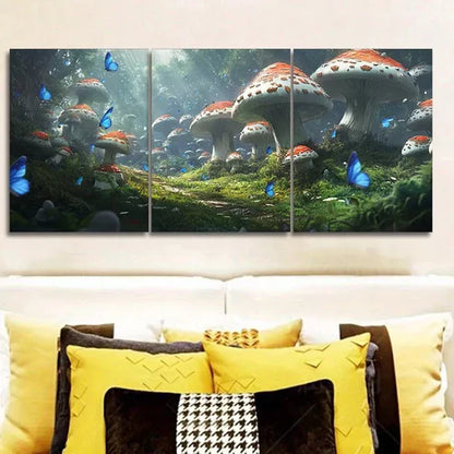 3pcs Featuring Mushrooms In A Forest Nature Wall Art Set Canvas Unframed - High Quality Print 100% Australian Made Wall Canvas