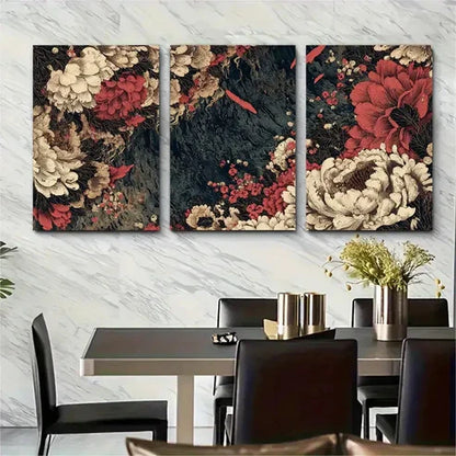 3pcs Vintage Japanese Continuous Wall Art Canvas Unframed - High Quality Print 100% Australian Made Wall Canvas